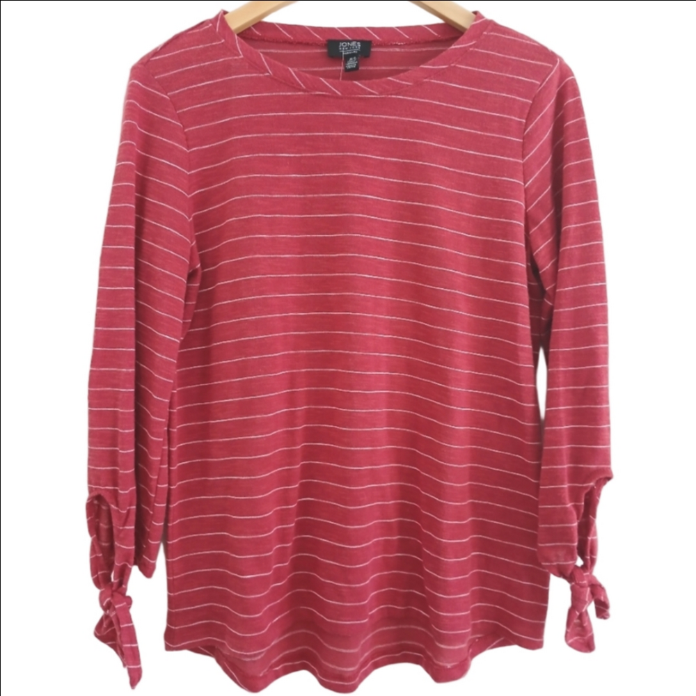 JONES NEW YORK Red Striped Tied Sleeves Relaxed Fit SZ Med